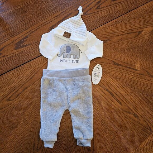NWT Bon Bebe Baby Outfit Bodysuit And Pants 0-3 Months Mighty Cute Elephant - Picture 1 of 2
